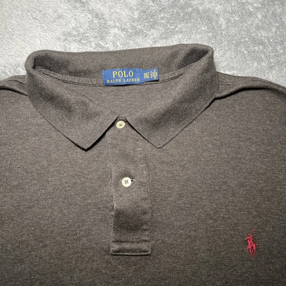 Polo Ralph Lauren Grey Polo Shirt Burgundy Pony 2XLT Big & Tall Mint Condition